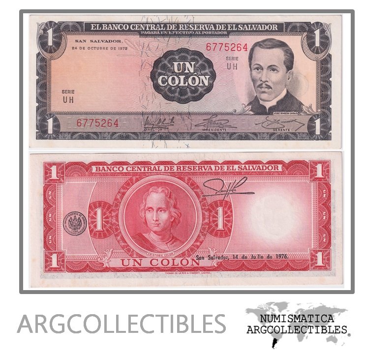 El Salvador Billete 1 Colon 1972 P-115 AU (Serie UH)