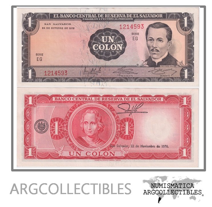 El Salvador Billete 1 Colon 1972 P-115 AU (Serie EG)