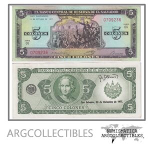 El Salvador Billete 5 Colones 1977 P-126 AU (SERIE OG)