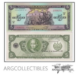 El Salvador Billete 5 Colones 1977 P-126 AU (SERIE RF)