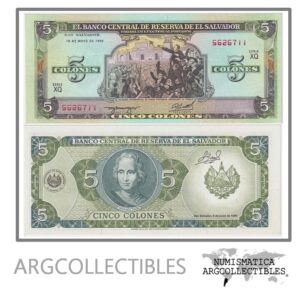 El Salvador Billete 5 Colones 1990 P-138 UNC (Serie XQ)