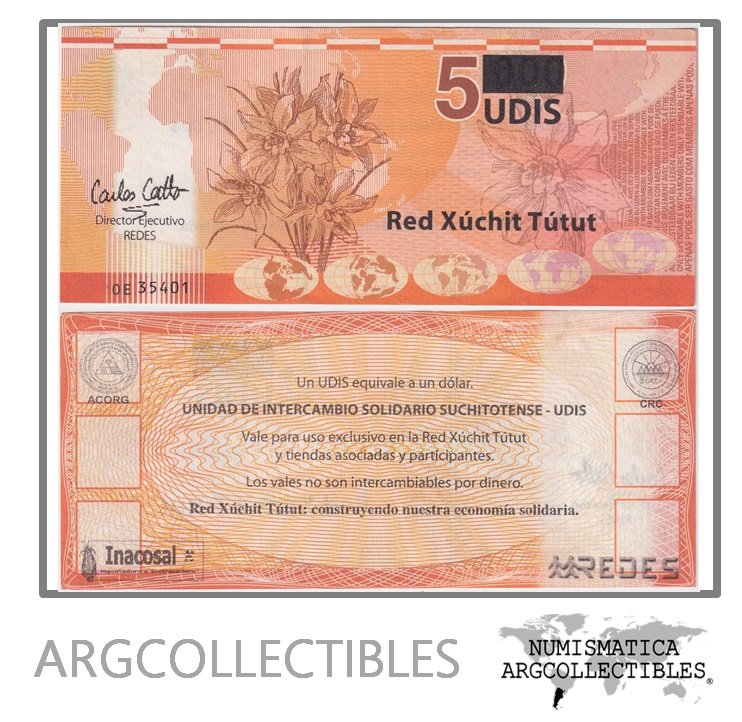El Salvador Billete 5 Udis 2008-2012 Bono Emergencia Comunidades Indigenas UNC