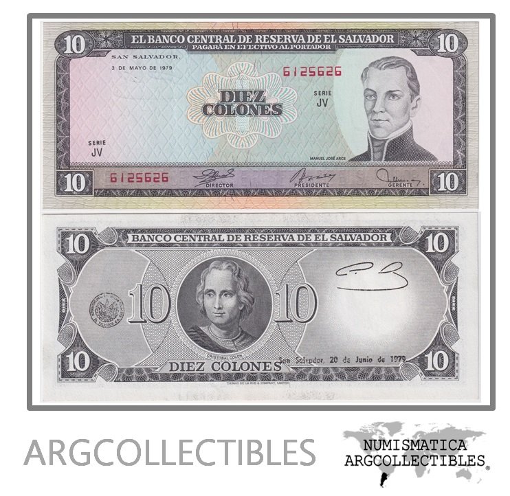 El Salvador Billete 10 Colones 1979 P-129b UNC (Serie JV)