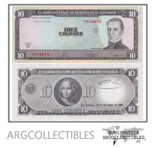 El Salvador Billete 10 Colones 1980 P-129b UNC (Serie ZO)