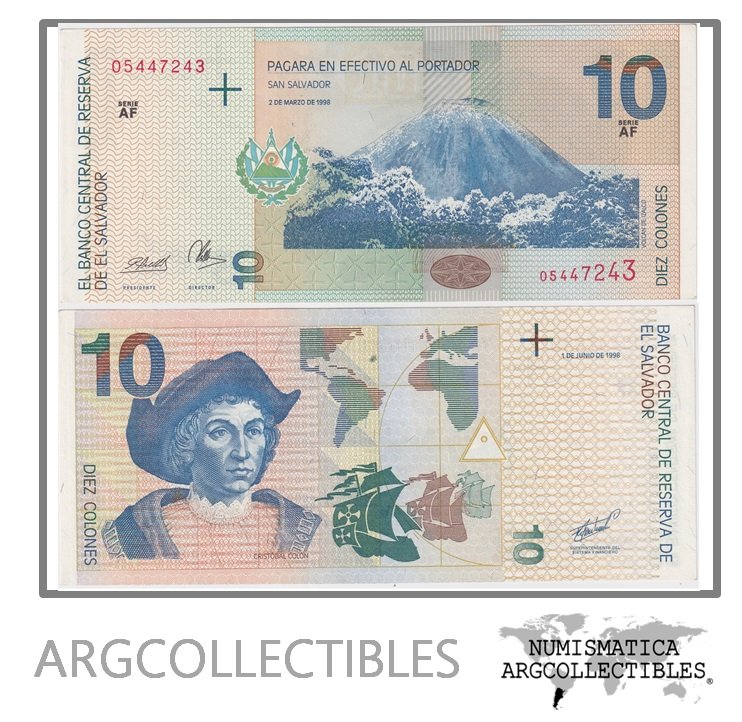 El Salvador Billete 10 Colones 1998 P-148b UNC (Serie AF)