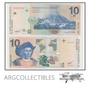 El Salvador Billete 10 Colones 1998 P-148b AU (Serie AN)