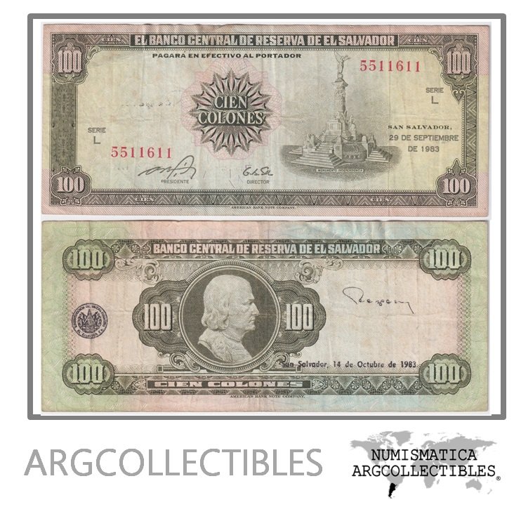 El Salvador Billete 100 Colones 1983 P-137a VF (Serie L)