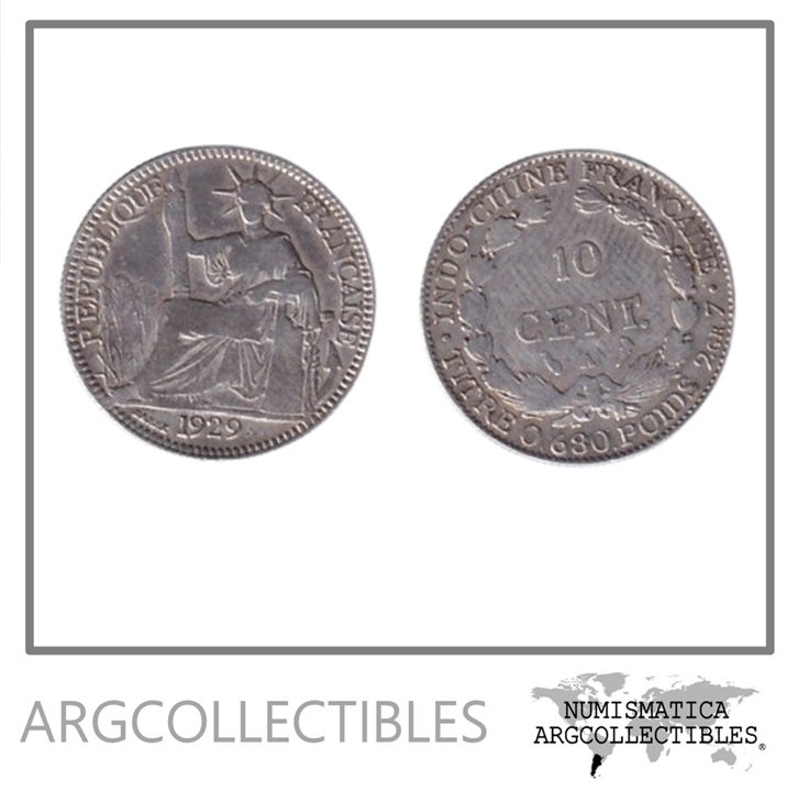 Indochina Francesa Moneda 10 Centavos 1929 Plata 680 KM-16.1 VF+