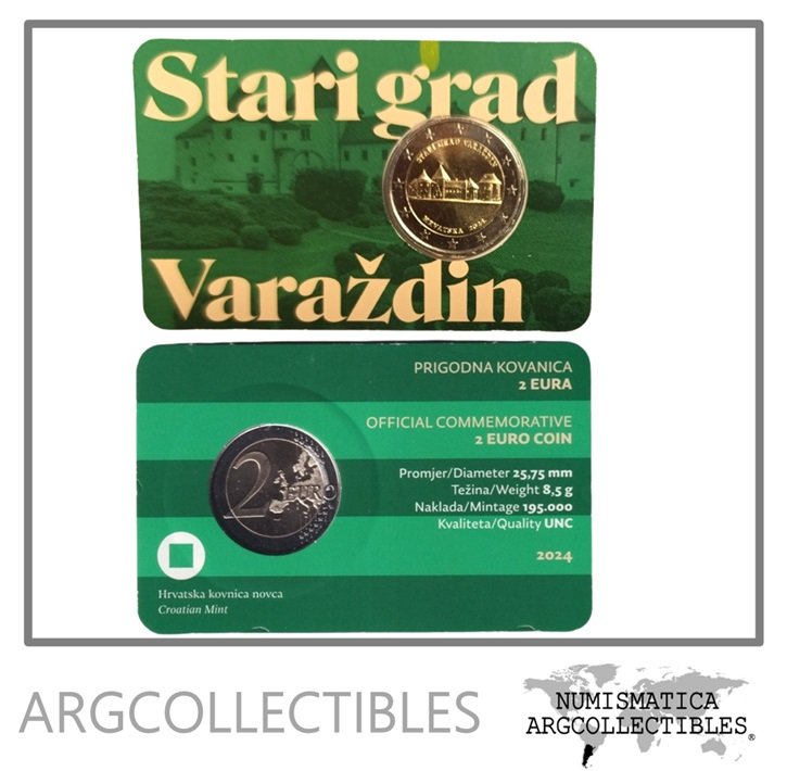 Croacia Blister Moneda 2 Euros 2024 Bimetalica Ciudad Vieja de Varazdin UNC
