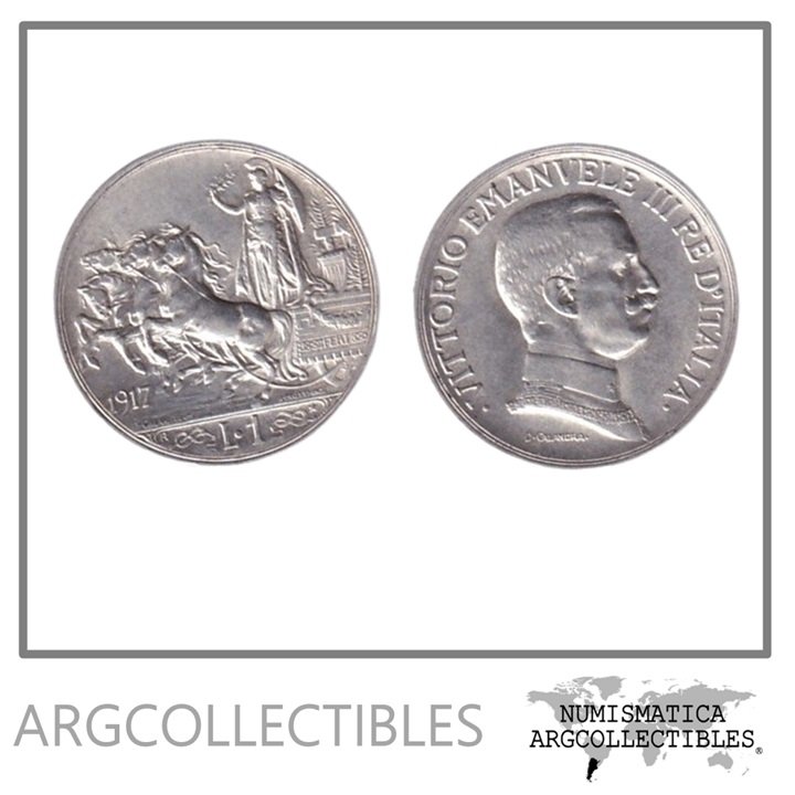 Italia Moneda 1 Lira 1917 Plata 835-5gr Vittorio Emanuele III KM-57 UNC
