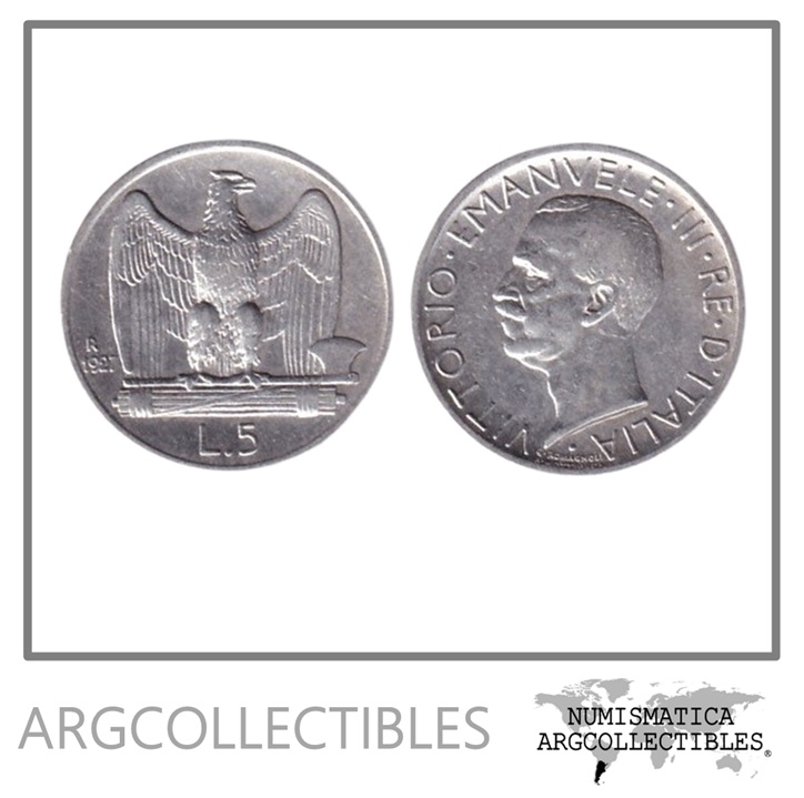 Italia Moneda 5 Liras 1927 Aguila Plata 835-5gr KM-67.1 XF