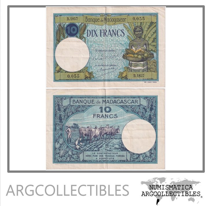 Madagascar Billete 10 Francos 1937 P-36 VF+
