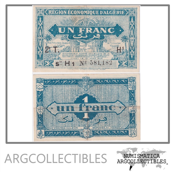 Argelia Billete 1 Franco 1944 P-98a XF