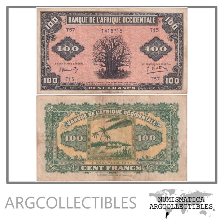Africa Occidental Francesa Billete 100 Francos 1942 P-31 VF