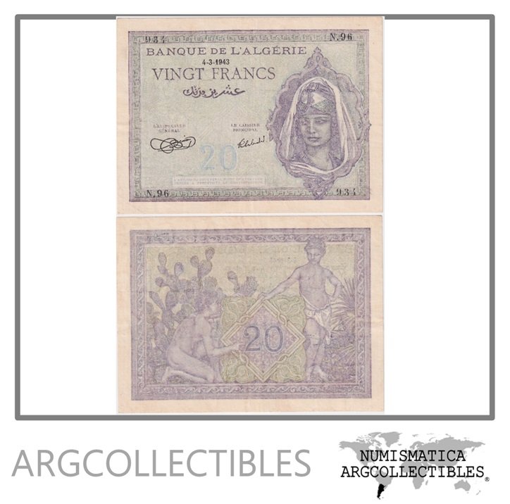 Argelia Billete 20 Francos 1943 P-92 XF
