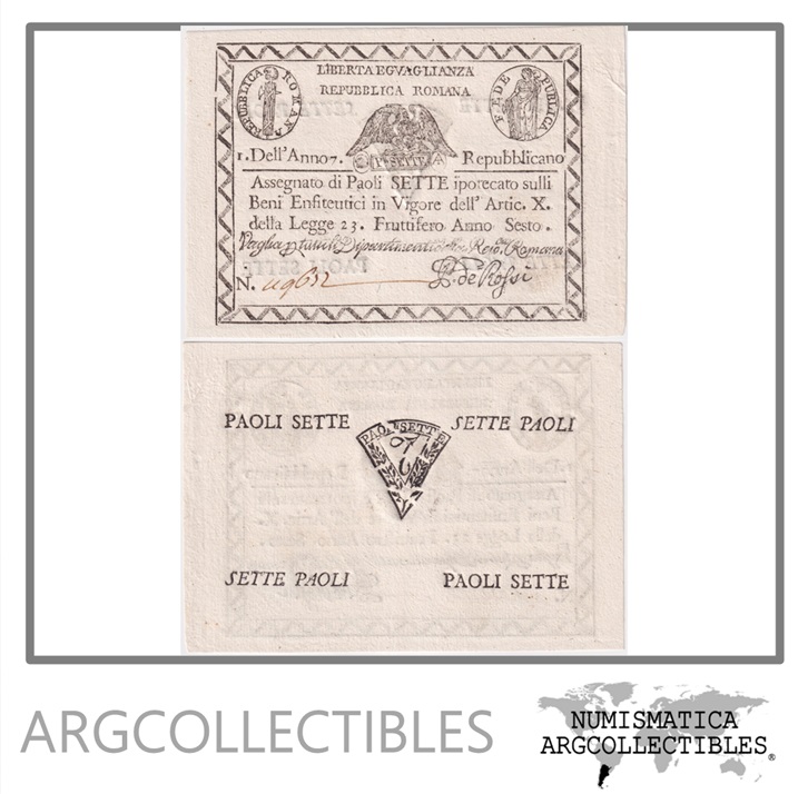 Vaticano Billete 7 Paoli 1798 P-S-537 UNC