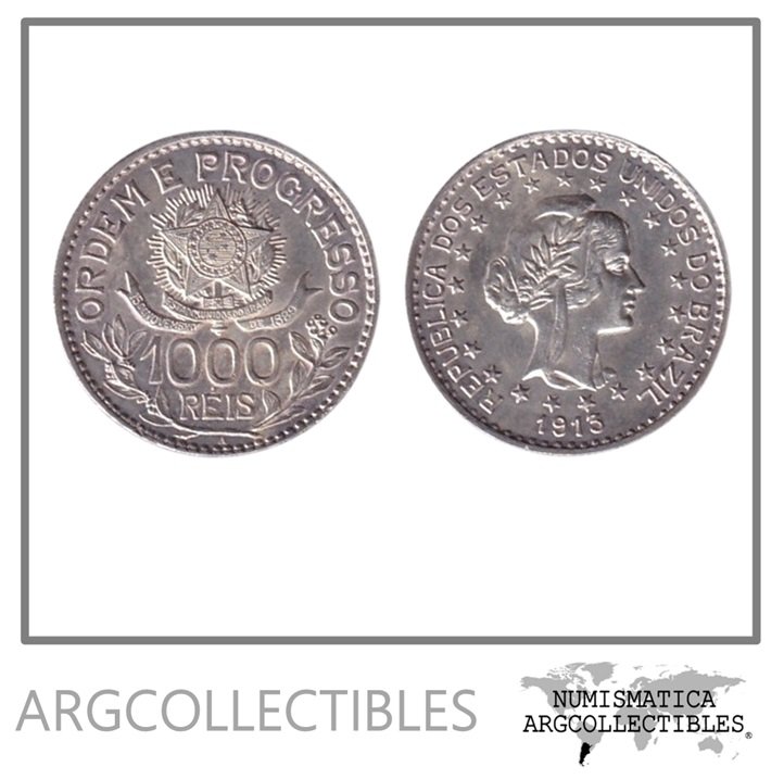 Brasil Moneda 1.000 Reis 1913 Plata 900- 1era Republica KM-513 UNC
