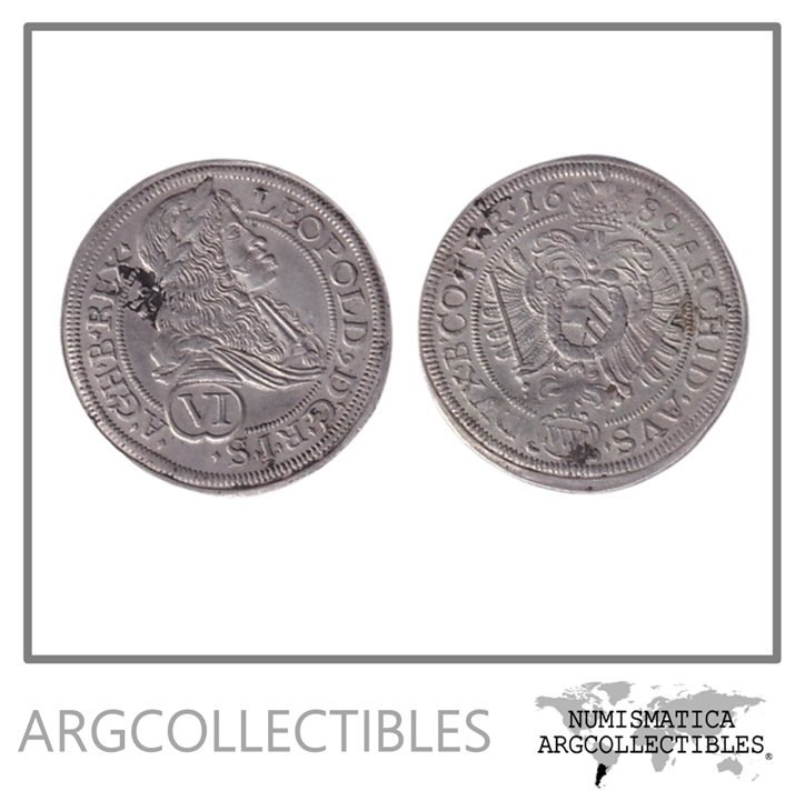 Austria Moneda 6 Kreuzer 1689 Plata Rey Leopoldo I KM-1185 VF+