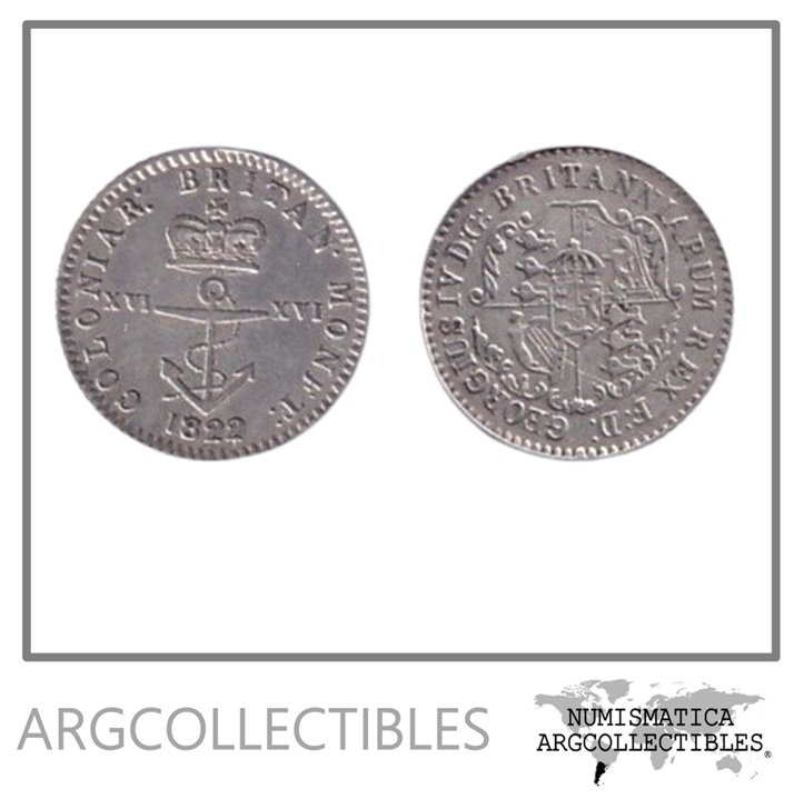 Indias Occidentales Britanicas Moneda 1/16 Dolar 1822 Rey jorge IV Plata 892 KM-1 XF