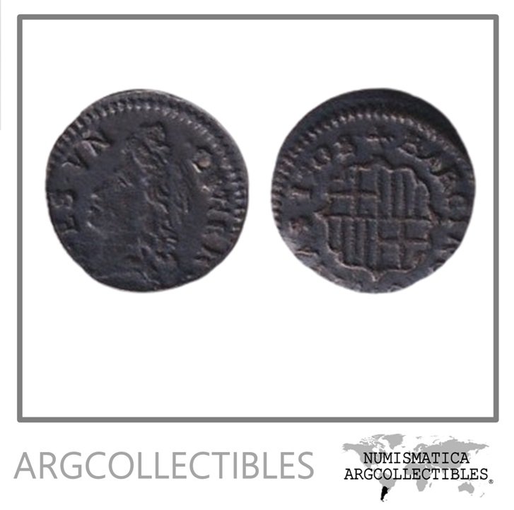 España Barcelona Moneda 1 Dinero Cobre 1708 Carlos III KM-PT3