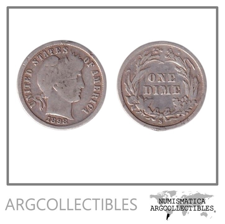 Usa Moneda 1 Dime 1898 S Plata 900 Barber KM-113 VF