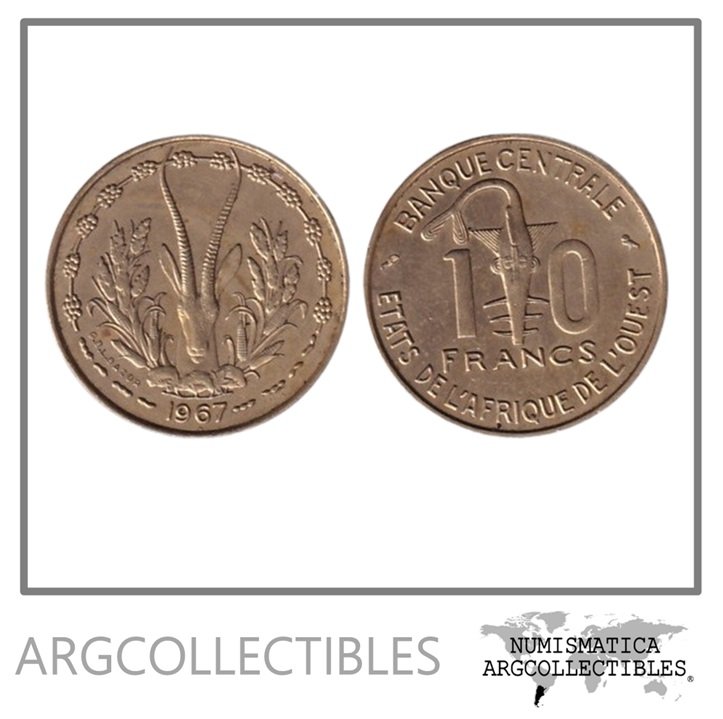 Africa Occidental Moneda 10 Francos 1967 Laton KM-1a VF+