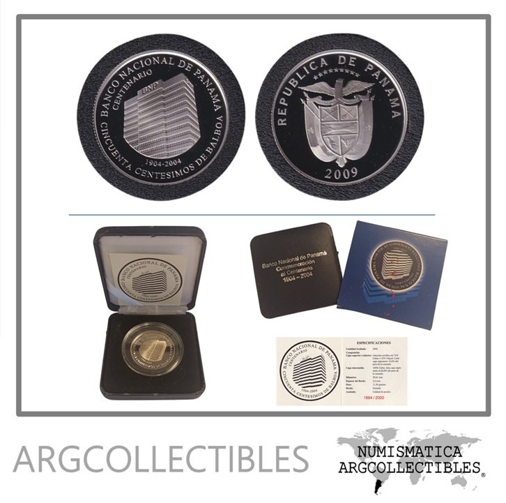 Panama Estuche Moneda 50 Centavos 2009 Centenario del Banco Niquel KM-139 Proof