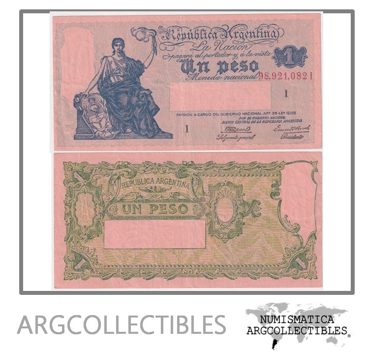 Argentina Billete 1 Peso 1944 P-251b/BOT-1825a XF (Serie I)