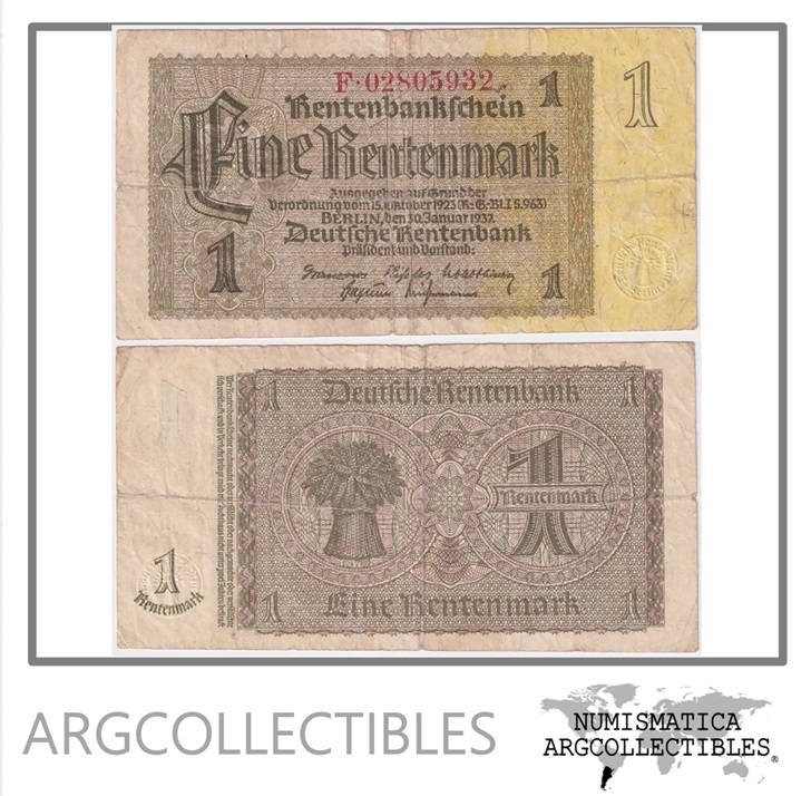 Alemania Billete 1 Marco 1937 P-173b VF