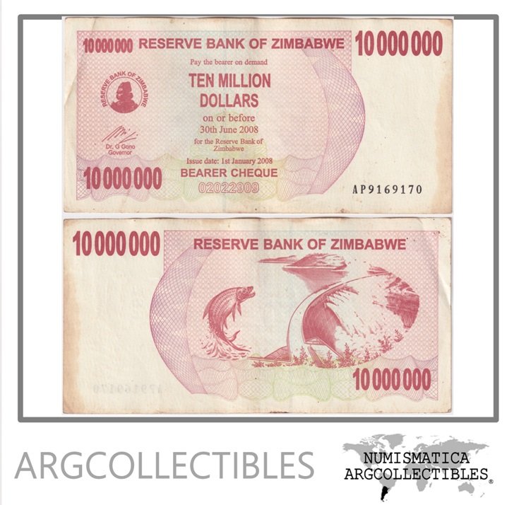 Zimbabwe Billete 10.000.000 De Dolares 2008 Pick 55 Vf