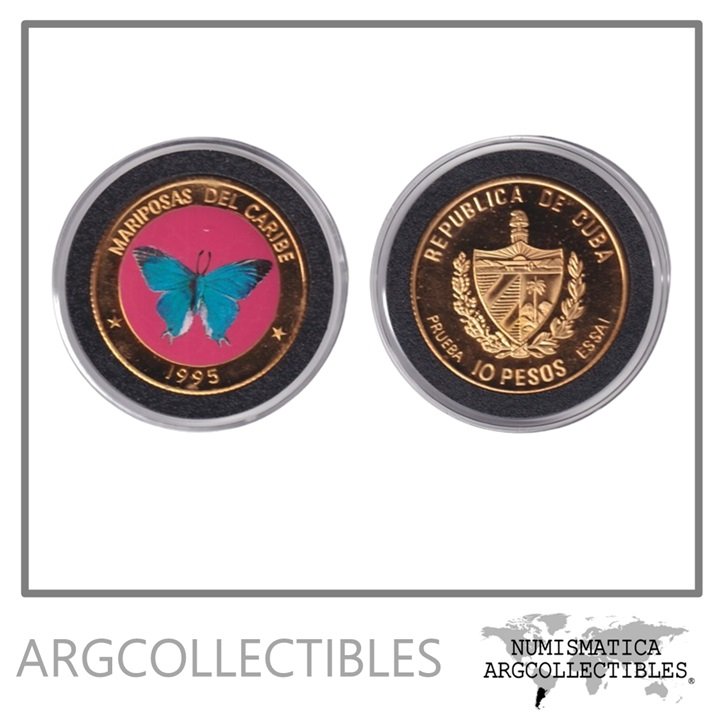 Cuba Moneda 10 Pesos 1995 Metal Dorado Mariposas Del Caribe KM-PN43/Prueba Ensayo Proof