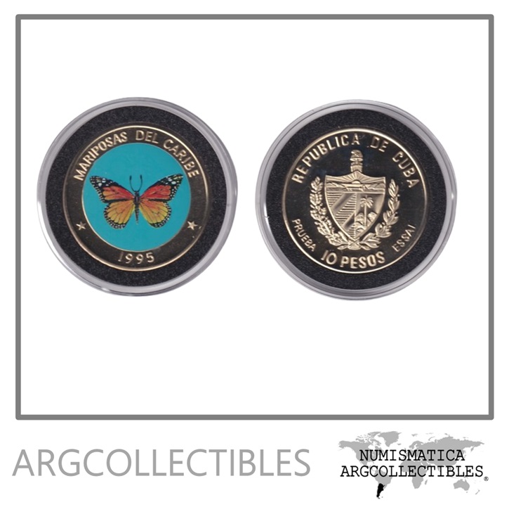 Cuba Moneda 10 Pesos 1995 Cupro Niquel Mariposas Del Caribe KM-PN63/Prueba Ensayo Proof