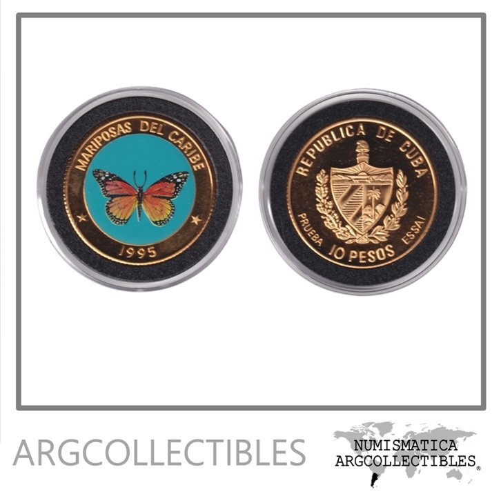 Cuba Moneda 10 Pesos 1995 Metal Dorado Mariposas Del Caribe KM-PN55/Prueba Ensayo Proof