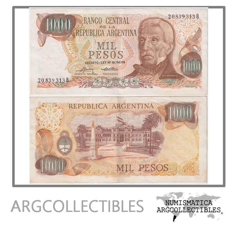 Argentina Billete 1.000 Pesos 1975 P-299/BOT-2439a VF+ (Serie B)