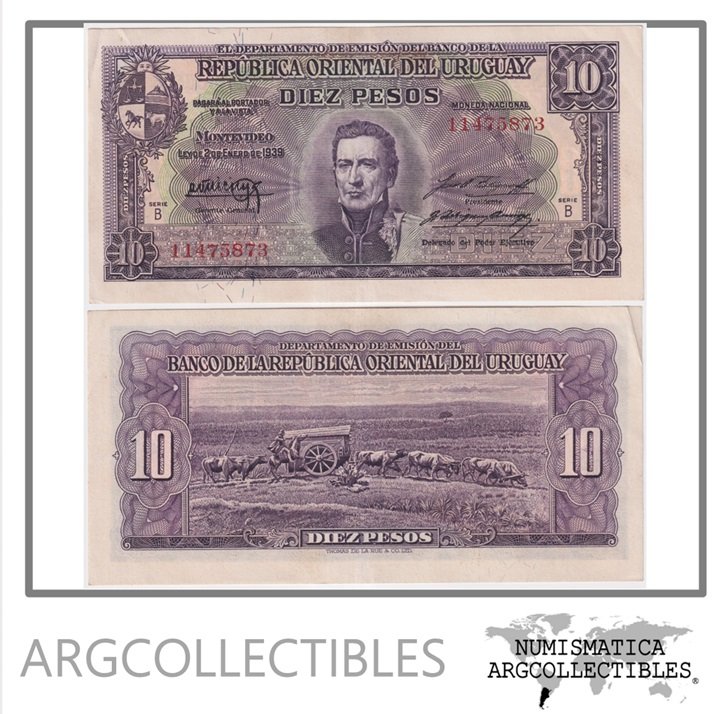 Uruguay Billete 10 Pesos 1939 P-36a/CR-10.V.14 AU (Serie B)
