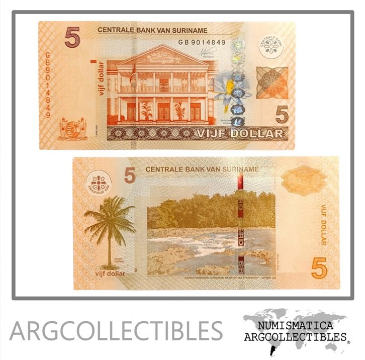 Surinam Billete 5 Dolares 2020 P-162b UNC (Lote x 10)