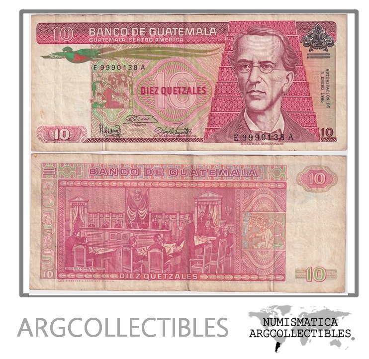 Guatemala Billete 10 Quetzales 1986 P-68 VF+