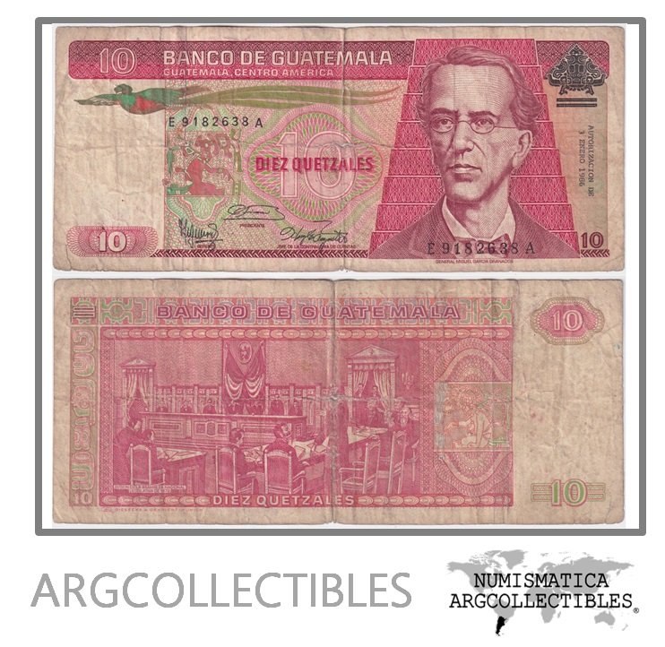 Guatemala Billete 10 Quetzales 1986 P-68 F+