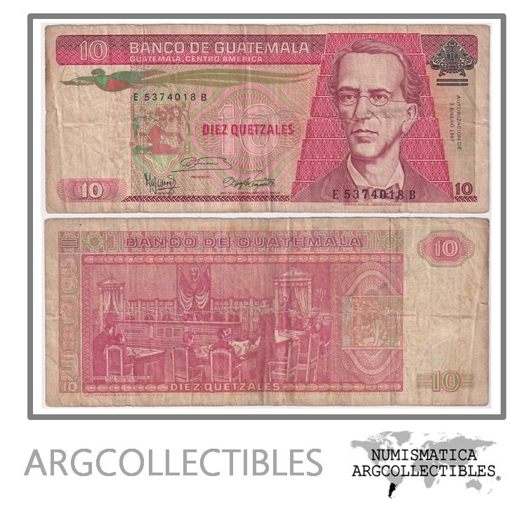 Guatemala Billete 10 Quetzales 1987 P-68 F+