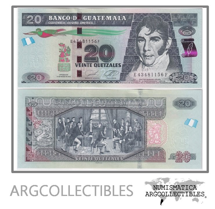 Guatemala Billete 20 Quetzales 2023 P-124 UNC