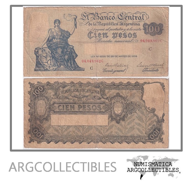 Argentina Billete 100 Pesos 1937 P-255/BOT-1895 F (Serie C)