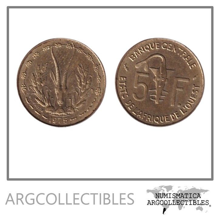 Africa Occidental Moneda 5 Francos 1975 Laton KM-2a XF