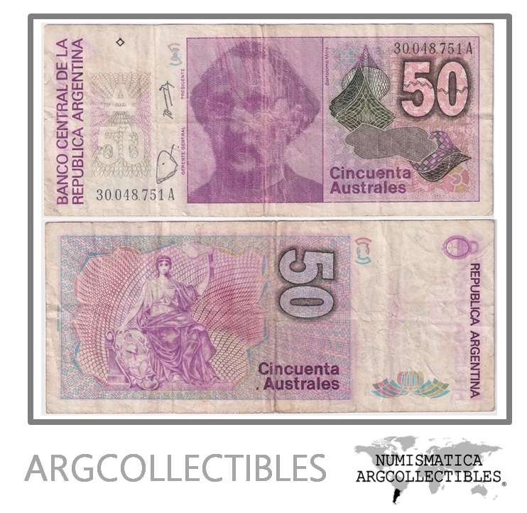 Argentina Billete 50 Australes 1987 P-326b/BOT-2830 VF- (Serie A)