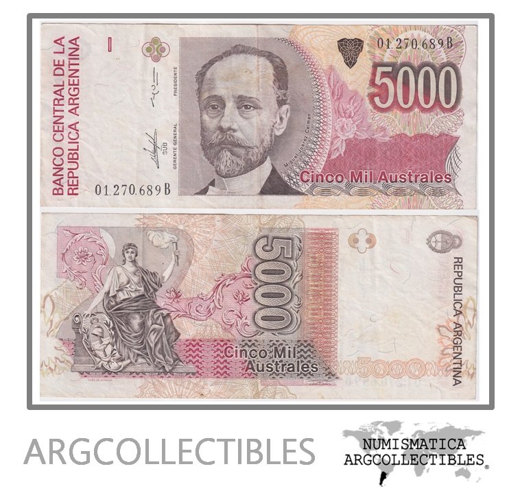Argentina Billete 5.000 Australes 1989 P-330c/BOT-2866 VF+ (Serie B)