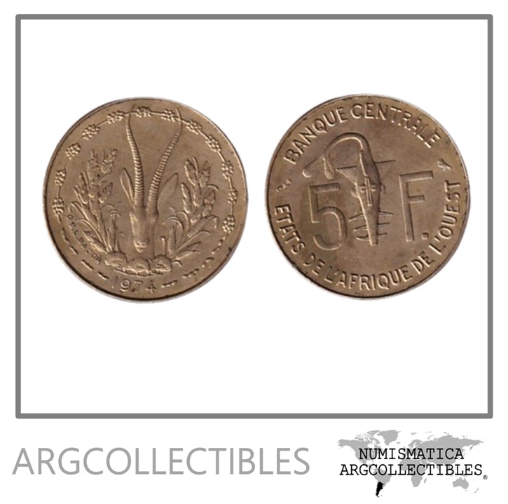 Africa Occidental Moneda 5 Francos 1974 Laton KM-2a XF