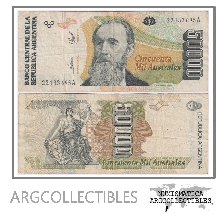 Argentina Billete 50.000 Australes 1989 P-335/BOT-2886 VF (Serie A)