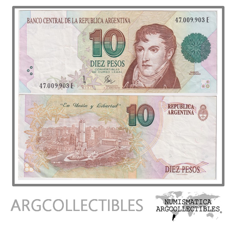 Argentina Billete 10 Pesos 1997 P-342b/BOT-3049 XF+ (Serie E)