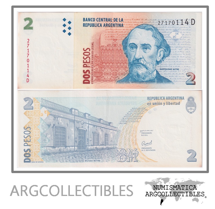 Argentina Billete 2 Pesos 2002 P-346/BOT-3210 XF (Serie D)