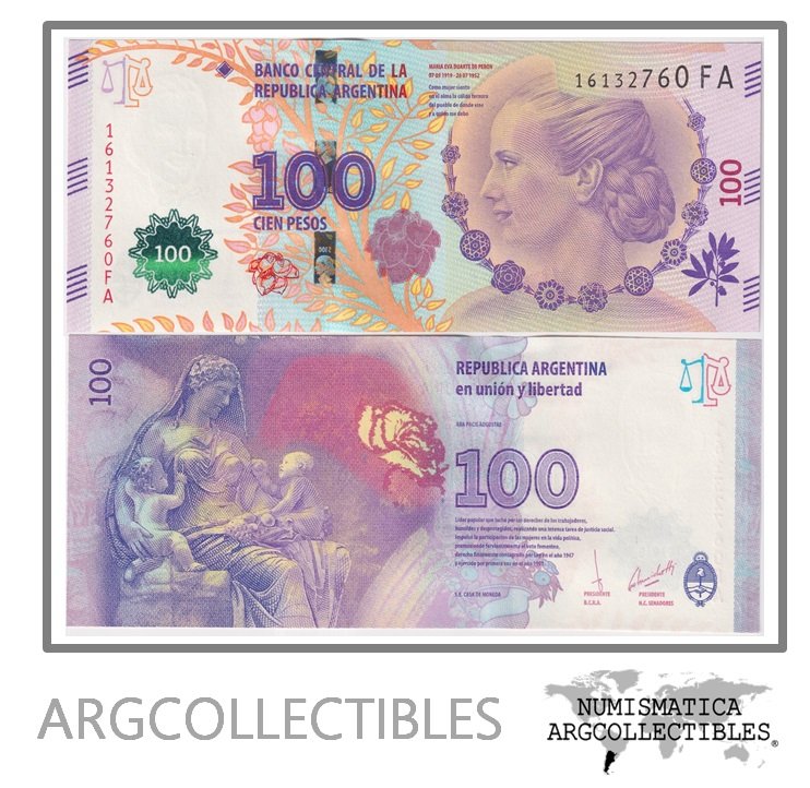Argentina Billete 100 pesos 2016 P-358c/BOT-4340 UNC (Serie FA)