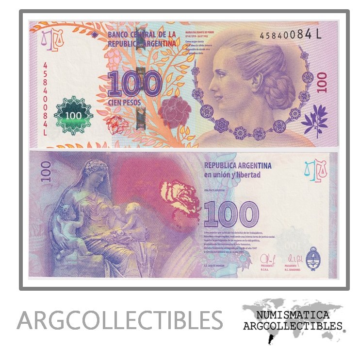 Argentina Billete 100 pesos 2014 P-358b/BOT-4314 UNC (Serie L)